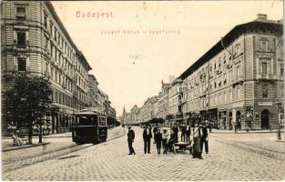 1910 Budapest VIII. József körút 30-32, Rákóczi tér, Kölcsey utca sarkán Automobile Union Paris, villamos (fl)