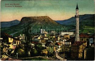 1918 Mostar, general view, mosque + "K.U.K. MILIT. POST MOSTAR" (EK)