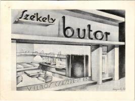 Székely és Társa bútoráruház reklámja. Budapest VI. Vilmos császár út 63. (Bajcsy-Zsilinszky út) / Hungarian furniture store advertisement postcard (fl)