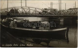 Liepaja, Liepoja, Libau; Hafen / port, bridge, tram. photo