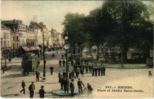 1905 Amiens, Place et Jardin Saint-Denis / square, tram, men with bicycles (EK)