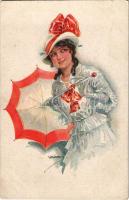 Italian lady art postcard. "ERKAL" Nr. 305/5. s: Usabal (EK)