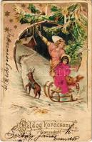 1903 Boldog karácsonyi ünnepeket / Christmas greeting art postcard. Art Nouveau, Emb. litho (b)