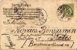 1903 Boldog karácsonyi ünnepeket / Christmas greeting art postcard. Art Nouveau, Emb. litho (b)