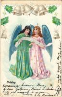 1905 Boldog Karácsonyt! / Christmas greeting art postcard with angels and bells. litho (EK)