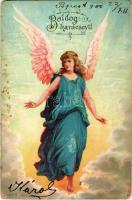 1900 Boldog Karácsonyt! / Christmas greeting art postcard with angel. litho (EM)