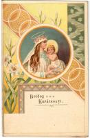 Boldog Karácsonyt! / Christmas greeting art postcard. Art Nouveau, litho (kis szakadás / small tear)