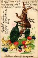 1934 Kellemes húsvéti ünnepeket / Easter greeting art postcard, rabbit and chicken. Erika Nr. 4004. (EK)