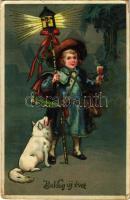 1911 Boldog Újévet! / New Year greeting art postcard. litho (Rb)