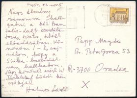 1982 Halmos László (1909-1997) zeneszerző, karnagy autográf képeslapja, Papp Magda (1921-1992) énekesnő, színésznőnek címezve