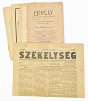 1903 Erdély honismertető folyóirat XII. évf. 7-12. sz. Szerk.: Radnóti Dezső és Merza Gyula. Kolozsvár, Erdélyi Kárpát-Egyesület, IV p.+98-156 p.+(2) p. Sérült, szétvált fűzéssel. + 1909 Székelység politikai, közgazdasági és szépirodalmi hetilap, V. évf. 2. sz., 1909. jan. 10., kis szakadásokkal, 4 p.