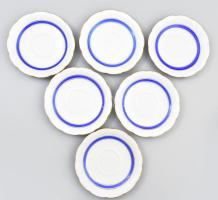 6 darab Herendi csésze alátéttel. Másodosztályú, jelzéssel, kis kopással, d: 15,5 cm, m: 6 cm