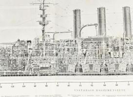 Csatahajó hosszmetszete, a szélén magyarázatokkal, 26x83 cm