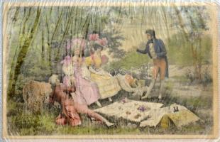 100 db RÉGI (1903-1944) képeslap vegyes minőségben kis albumban: angyal, hölgy, Mailick, Geiger, Har...