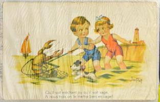 100 db RÉGI (1903-1944) képeslap vegyes minőségben kis albumban: angyal, hölgy, Mailick, Geiger, Har...