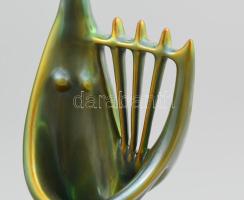 Zsolnay Török János tervezte Hárfázó. Eozin mázas porcelán fajansz, jelzett, 1970 körül, m: 32 cm