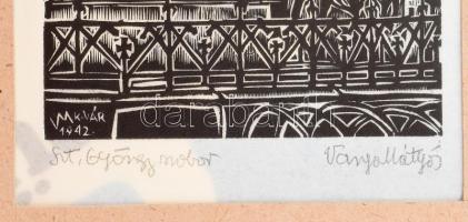 Varga Mátyás (1910-2002): Kolozsvár, Szt. György szobor, 1942. Fametszet, papír, jelzett, paszpartub...