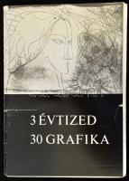 3 évtized - 30 grafika. Bp., 1975, Képzőművészeti Alap Kiadóvállalata, 4 sztl. lev. + 26 t. (7., 11., 21., 27. táblák hiányoznak). Kiadói papírmappában, a mappa kissé sérült. Solymár István (1924-1977) művészettörténész autográf dedikációjával.