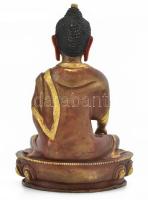 Sákjamuni Buddha szobor, felszentelt, bontatlan állapotban, tüziaranyozott, hidegen festett bronz, m...