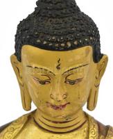 Sákjamuni Buddha szobor, felszentelt, bontatlan állapotban, tüziaranyozott, hidegen festett bronz, m...