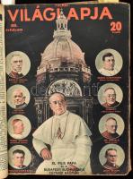 1938 Tolnai Világlapja 1938-as évfolyamának egybekötött számai, május-augusztusi számokból. A borítókat bekötötték, de az az első borítója hiányzik. Benne a kor híreivel. Gazdag képanyaggal illusztrált, rajtuk a kor ismert embereivel és történéseivel, Horthy Miklóssal 70. születésnapjával, az Eucharisztikus Kongresszussal, Mussolinivel, az egyik címlapon Erzsébet trónörökössel, a későbbi II. Erzsébettel. Átkötött félvászon-kötésben, kopott borítóval.