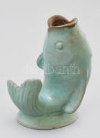 Gál Béla: Hal. Türkizszínű mázzal festett, jelzett, kis mázrepedéssel, m: 15 cm