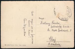 Tasso Marchini (1907-1936) olasz-szerb származású erdélyi festőművész autográf aláírása és olasz nyelven írt sorai Szolnay Sándor (1893-1950) festőművésznek címzett képeslapon