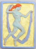 Eschenbach Jenő (1908-1981): cca 1930 Art deco táncosnő, mázas kerámia falikép, mindkét oldalán jelzett, minimális kopottsággal, 29,5x22 cm