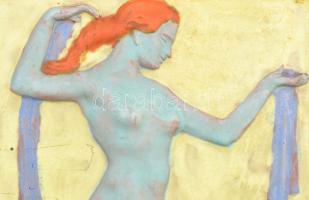 Eschenbach Jenő (1908-1981): cca 1930 Art deco táncosnő, mázas kerámia falikép, mindkét oldalán jelz...