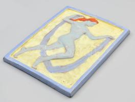 Eschenbach Jenő (1908-1981): cca 1930 Art deco táncosnő, mázas kerámia falikép, mindkét oldalán jelz...