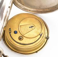 1873 Londoni óraműves, ezüst (Ag) zsebóra, jelzett, kulccsal, működik, fém óralánc ezüst (Ag) szerel...