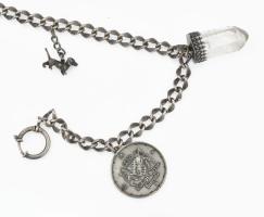 1873 Londoni óraműves, ezüst (Ag) zsebóra, jelzett, kulccsal, működik, fém óralánc ezüst (Ag) szerel...