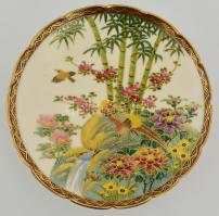 Satsuma madármintás tál, Meiji-korszak, jelzéssel, kézzel festett, hibátlan, d: 15,5 cm