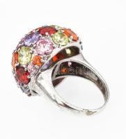 Ezüst (Ag) koktélgyűrű, színes, szintetikus kövekkel, jelzett, 55-ös méret, bruttó 15 g