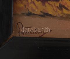 Olvashatatlan jelzéssel: Enteriőr paravánnal és festménnyel. Olaj, karton. Dekoratív, kissé sérült f...