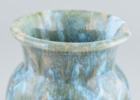 Zsolnay kőporcelán váza. Csurgatott kulé mázzal. Kézzel festett, jelzett, szájperemén minimális mázl...