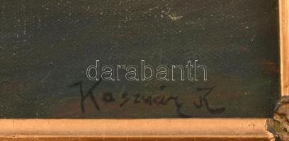 Kasznár Ring Jenő (1875-1945): Fények. Olaj, vászon, jelzett. Dekoratív fakeretben, 27×42 cm