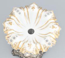 Ezüst (Ag) talpú, biedermeier kínáló, sérült talp, sérült üveg, inog, jelzett, töltött talp, m: 18 c...