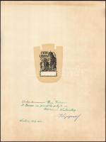 RACZYŃSKI, Stanisław (1903-1982): Ex libris a krakkói várral (Kraków, Wawel), 1958. Borsos J. (Borsos János) professzor nevére szóló autográf ajándékozási sorokkal. Lapméret: 39,5x30 cm