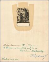 RACZYŃSKI, Stanisław (1903-1982): Ex libris a krakkói várral (Kraków, Wawel), 1958. Borsos J. (Borso...