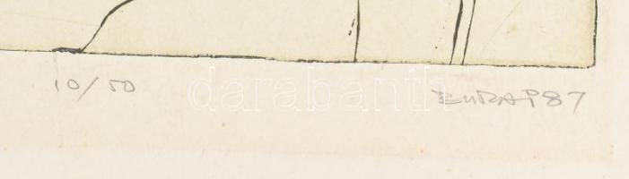 Burai István (1951-2017): Ikaros, 1987. Rézkarc, papír, jelzett, számozott (10/50), 20×17 cm