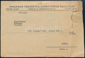 1935 Országos Tüdőbeteg-Szanatórium Egyesület gépelt levele, fejléces papíron, borítékkal, aláírással.