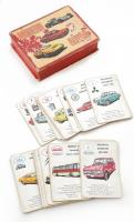 Modern Autók autós játékkártya, eredeti, kopott dobozában, 39 lap, 1 hiánnyal.