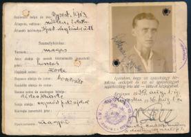 1936 Kispest, fényképes igazolójegy fogtechnikus segéd részére, Kispest rendőrkapitányság vezetőjéne...