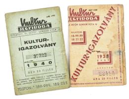 1938-40 2 db fényképes Nemzeti Sportuszoda igazolvány, Kultur-igazolványban, kissé foltos és kissé sérült