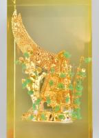 Koreai királyi korona múzeumi másolat. Selyemmel bélelt dekoratív tárlóban. 12 cm / Korean king'...