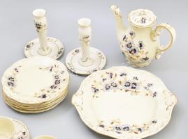 Zsolnay búzavirág mintás mokkás készlet + süteményes készlet + bonbonier (10,5x10,5 cm) + 2 darab vá...