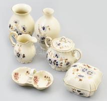 Zsolnay búzavirág mintás mokkás készlet + süteményes készlet + bonbonier (10,5x10,5 cm) + 2 darab vá...