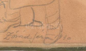 Zórád Géza jelzéssel: Der K. u. k. Hundsfotograf. Ceruza, papír. Üveg mögött. 24x30 cm