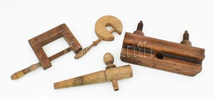 Antik fa szorítók, nut vágó gyalu 26 cm, hordócsap